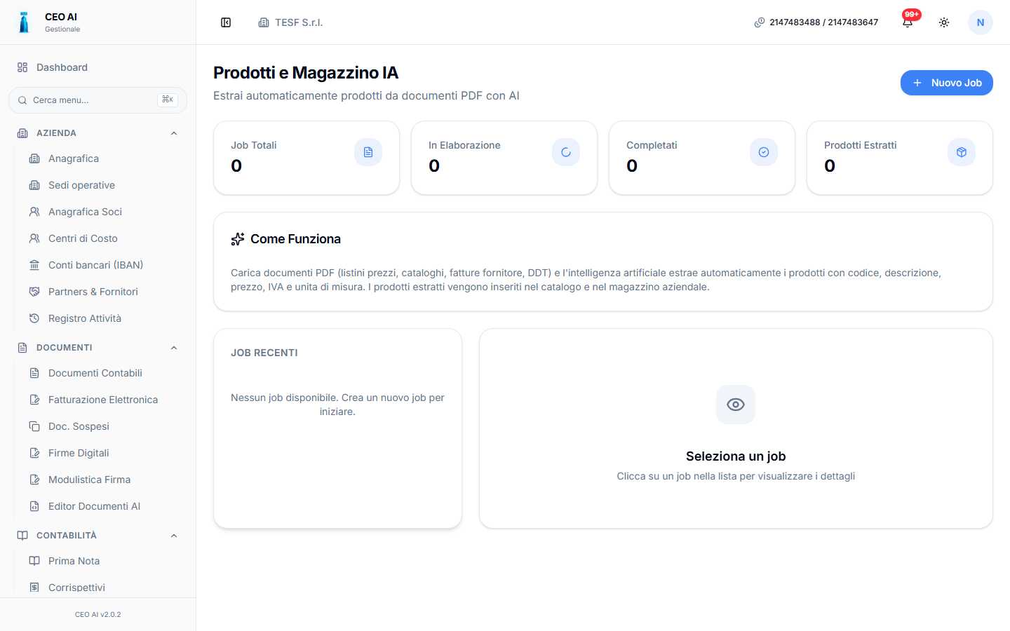 Schermata reale modulo Singolo agente AI (singolo reparto) di CEO AI in light mode